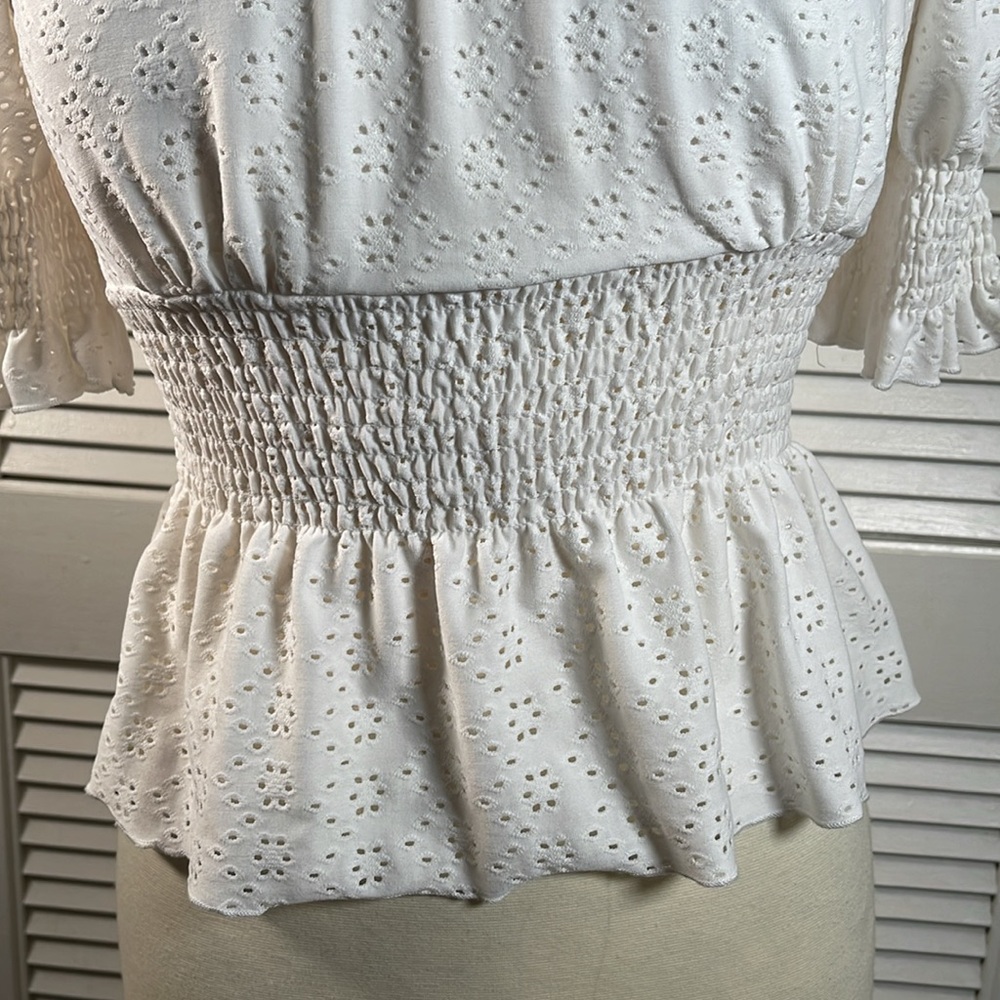 Urban Romantics White Eyelet Smock Off Shoulder, Size: S. - Picture 3 of 11